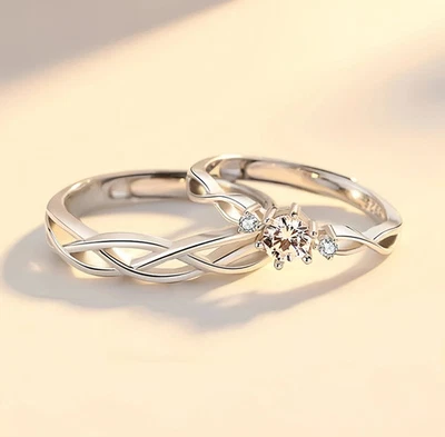 925 Sterling Silver Twist Adjustable Bands Ring Women Engagement Jewellery Gift - Image 1 of 2