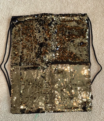 NEW Reversible Flip Sequin Drawstring Backpack GOLD BLACK Bag dance cheer ballet - Image 1 of 4