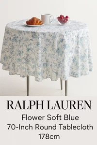 Ralph Lauren FLOWER SOFT Blue Tablecloth, 70 Inch Round - Picture 1 of 5