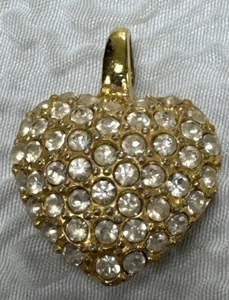 Vintage Puffy Goldfarben Herz mit Pave Kristallen Anhänger - Bild 1 von 9