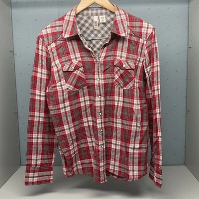 Camisa feminina de flanela ocidental Route 66 Pearl Snap vermelha/cinza/branca xadrez tamanho G/G - Imagem 1 de 4