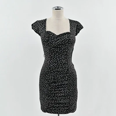 Vtg Y2k Guess Pin Up Dress Size 0 Rockabilly Polka Dot Retro Black White Ruched - Image 1 of 4