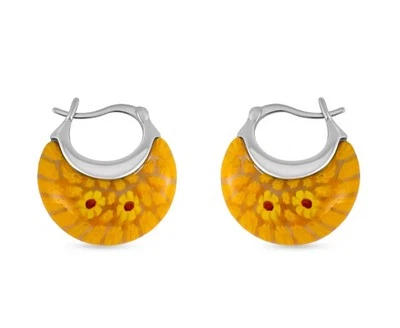 Yellow Floral Murano Style Basket Earrings in Stainless Steel - Image 1 of 4
