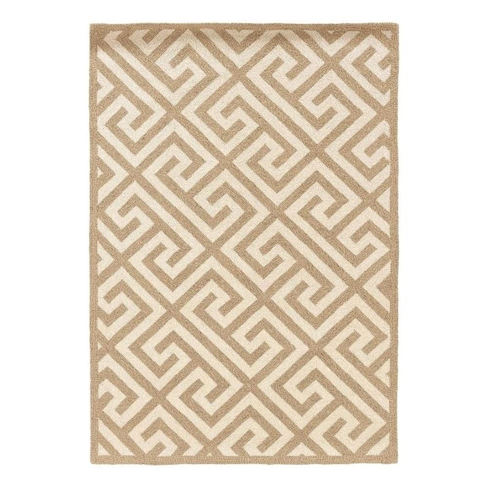 Linon Silhouette Greek Key Hand Hooked Wool 1'10"x2'10" Rug in Beige - Image 1 of 4