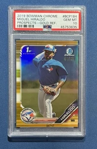 Bowman Chrome Miguel Hiraldo Gold Refractor 2019 8/50 PSA 10 Blue Jays BCP-184 - Imagen 1 de 2