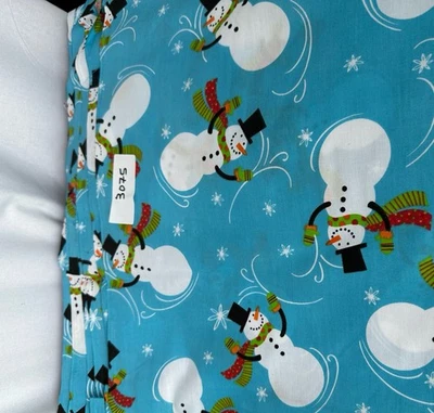 Muñecos de nieve de Navidad en azul estampado grande poli/algodón 3 yardas X 60 pulgadas de ancho Foto 1 de 2