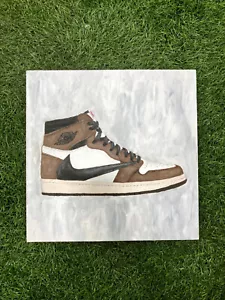 SCARPE DA BASKET ORIGINALI AIR JORDAN 1 TRAVIS SCOTT PITTURA CAPRA FINE ART - Foto 1 di 1