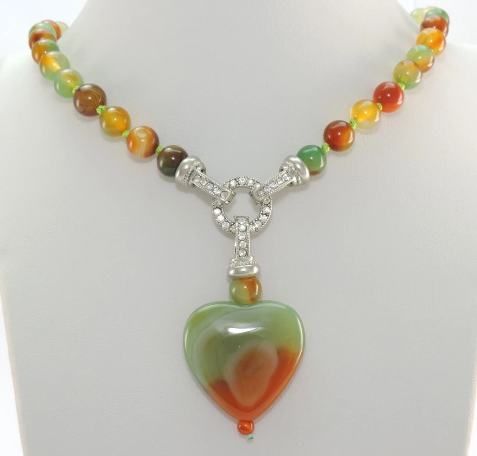 Vintage Damen Aventurin Halskette mit Strasssteinen / ca. 46 cm - Bild 1 von 3