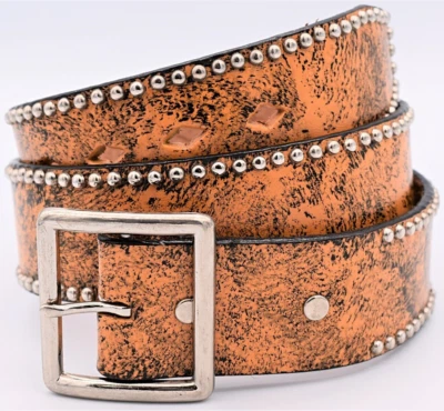 Cinturón de cuero genuino talla 34 ~ tachuelas de metal moteado naranja y negro JOED J. Urbin Foto 1 de 3