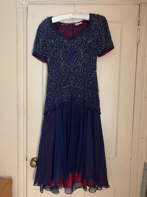 Carolyne Barton NAVY beaded vintage dress, sixe 6 - Image 1 of 4