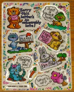 VINTAGE 1990 3M POST-IT FUNNY WHIMSICAL ANIMAL PENPAL MESSAGES STICKERS~RARE! - Picture 1 of 2