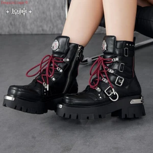 Genshin Impact Official Wriothesley Theme Half Boots Women's PU High Heel Shoes - Picture 1 of 11