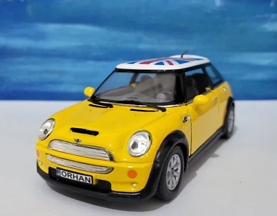 YOUR NAME PLATE Yellow Mini Cooper S Toy Car MODEL boy girl mum dad gift NEW - Image 1 of 4