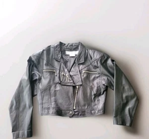 Giacca pelle crop Jay Jacobs vintage anni 80 donna biker cerniere retrò rockabilly - Foto 1 di 11