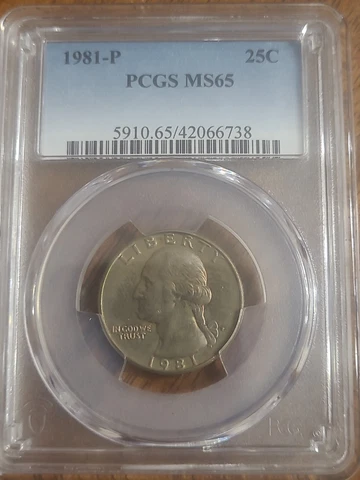 1981 P Clad Uncirculated Toned Washington Quarter PCGS MS65 Free Shipping Cover