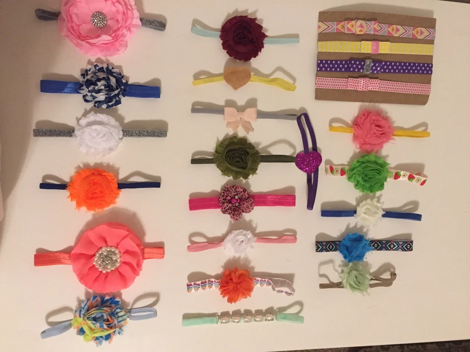 Lot of 24 Baby Girl Hair Bows Baby Headband Newborn Toddler Flowers Hearts - Image 1 of 4