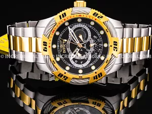 Invicta Men SPEEDWAY BLACK Dial 18Kt GOLD Silver Two Tone Bracelet SS Watch - Picture 1 of 10