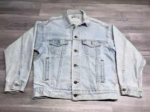 Vintage 80s Levis Trucker Jacket Customized Denim Hippie Peace Sign S USA Made - Picture 1 of 16