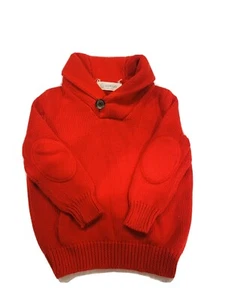 J.CREW Crewcuts Boys XS Red Cotton Shawl Collar Sweater Holiday Elbow Patch - Picture 1 of 7