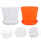 2 White & Orange Wave Flowerpots w/ Tray for All Flowers & Succulents