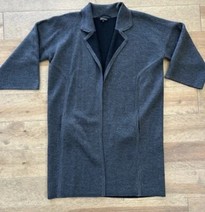 Jaeger Grey 100% Wool Open Edge To Edge Cardigan Long Size S Dark Academia - Picture 1 of 11
