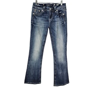 Miss Me Women 28 Mid Rise Bootcut Light Wash Embroidered Jeans Denim - Picture 1 of 9