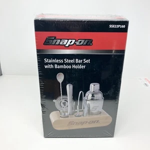Snap-on Tools Stainless Steel Bar Set With Bamboo Holder Ssx22p160 - Picture 1 of 7