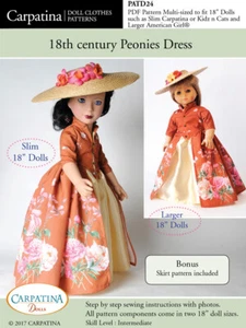 Historical Dress Sew Pattern Multi-Sized for 18" American Girl & 18" Slim Dolls - Picture 1 of 6