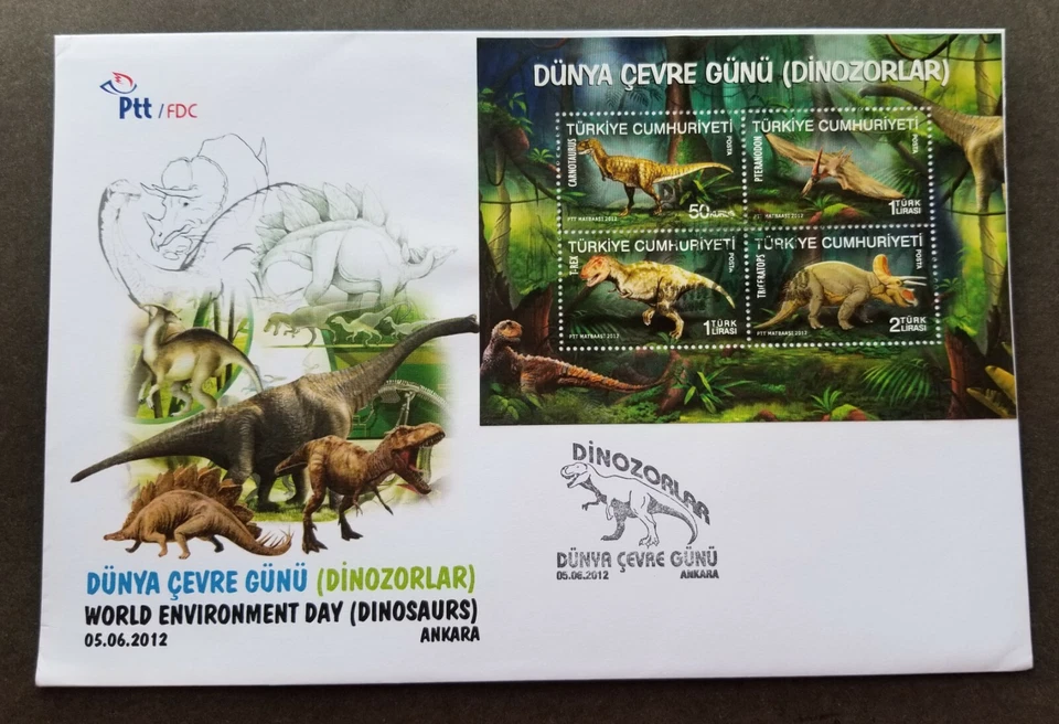 [SJ] Turkey World Environment Day Dinosaurs 2012 Prehistoric (FDC *limited - Image 1 of 4
