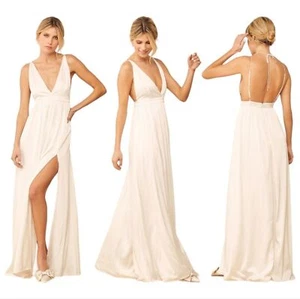 LULU'S 'This is Real Love' White Satin Slit Open Back Maxi Dress size Large - Picture 1 of 9