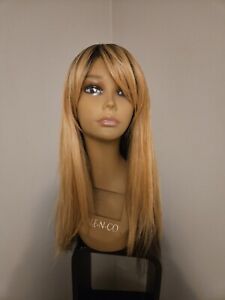 AUTUMN AMBER GOLD ROOTED WIG WITH BANGS 