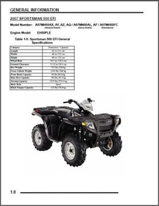 2007 POLARIS SPORTSMAN 450/500, 500EFI, SERVICE MANUAL! PDF CD FOR PC & MAC! - Foto 1 di 3