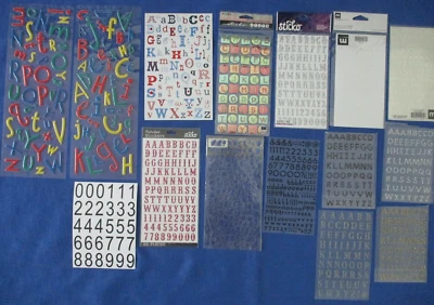 #25 NEW Lot-15 Alphabet Letters Numbers Stickers Cardmaking Scrapbook 2 Missing - Image 1 of 4