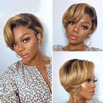 Short Pixie  100% human hair, Side Part, HD Lace, Ombre Natural to Honey Blonde - Image 1 of 4