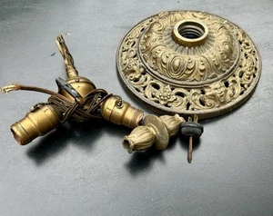 Lámpara de pie antigua de hierro fundido dorado vintage base acabado luces bisel cadenas piezas - Imagen 1 de 10