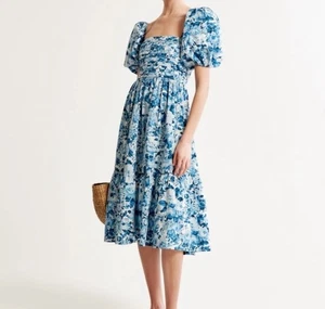NWT Abercrombie & Fitch The A&F Emerson Poplin Puff Sleeve Midi Dress XS P XSP - Picture 1 of 6