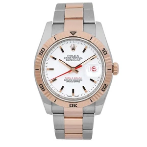 Rolex Datejust Turn-O-Graph 36mm 18K Rose Gold Steel White Dial Watch 116261 - Picture 1 of 6