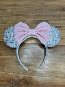 Disney Parks Minnie Mouse Magic Mirror Silver & Pink Rinestone Ears Headband - Picture 1 of 5
