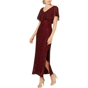 Connected Apparel Dress Women Size 6 Wine Formal Sequin Lace Maxi Evening Gown - Picture 1 of 8