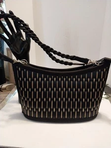 Baskets Of Cambodia Handwoven Tutami Style Shoulder Bag Black&tan Gorgeous Purse - Picture 1 of 9