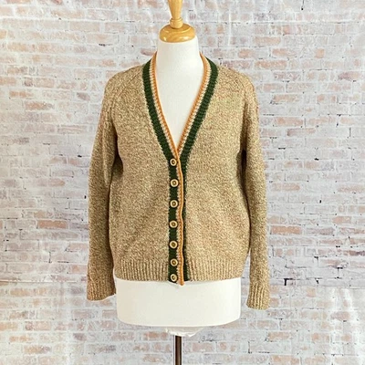 Женский коричневый кардиган 1970-х свитер размер средний ручная вязка винтажный - Изображение 1 из 4