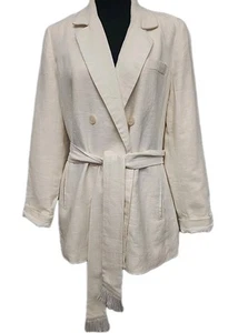 House Of Harlow 1960 Linen Double Breasted Blazer M Ivory Belted Jacket Shirt - Picture 1 of 14