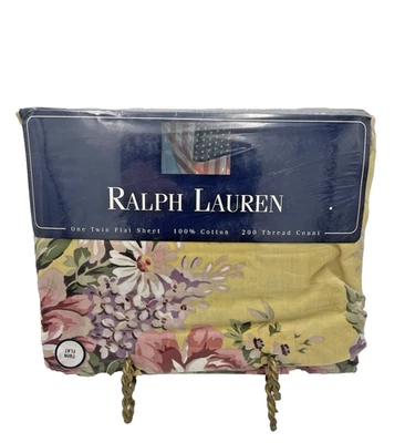 Nuevo Vintage Ralph Lauren Brooke Amarillo Floral Doble Talla Hoja Plana Nuevo de Lote Antiguo Foto 1 de 4