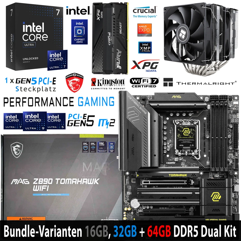 PC Bundle - i7 Core Ultra 265K MSI MAG Z890 Tomahawk WIFI mit 16, 32 + 64GB - Bild 1 von 4