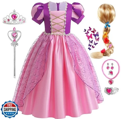 Disfraz de princesa G.C para niñas Vestidos con mangas abullonadas para niños pequeños Peluca Corona Wan Foto 1 de 4