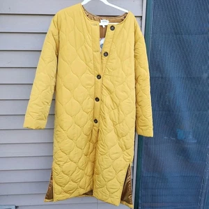 Steppjacke lang Ghospell gemarkt M passt XL senf gesteppt gefüttert gold - Bild 1 von 24