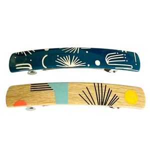 Stay Tight Barrette Set of 2 Colorful Blue Beige Acrylic 3.5" Long Hair Pop Art - Picture 1 of 11