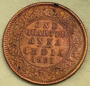 1891 British India One Quarter Anna Coin - Picture 1 of 2