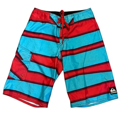 Quiksilver Red & Blue Surf Board Swim Shorts Size 10 Slim - Image 1 of 2