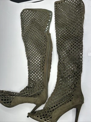Botas de gladiador de aguja de fiesta hasta el muslo por encima de la rodilla talla 10 verdes Foto 1 de 4